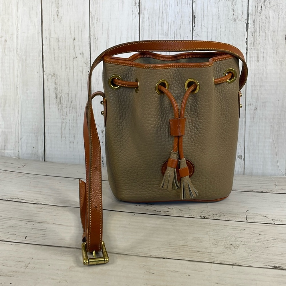 Vintage Dooney and Bourke AWL Pecan and Praline Drawstring Bucket Bag